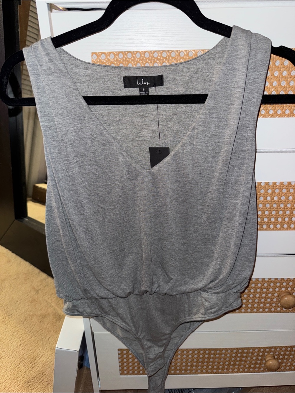 Lulu's Heather Gray V-Neck Sleeveless Bodysuit